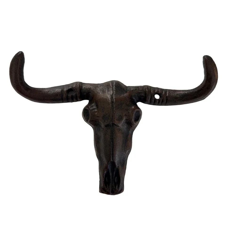 Bull Skull Metal Wall Hook Rustic Western Cowboy Ranch Southwestern Decor